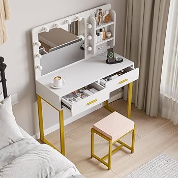 化粧台 化粧室 DRESSING TABLE WITH LIGHTS Amazon.com: Semiocthome Makeup Vanity Desk with Mirror and