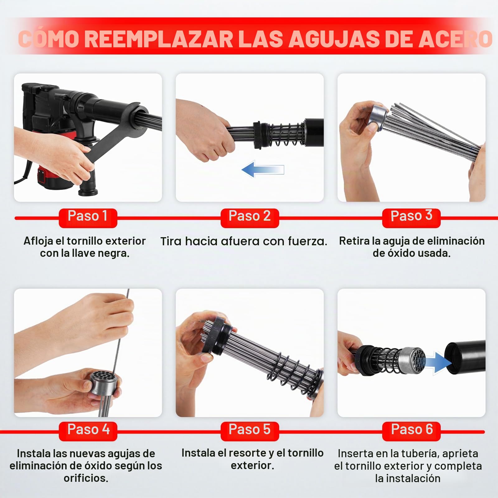 YUCHENGTECH Escalador de Agujas Electrico 1100W | Pistola Eléctrica de Desoxidación Con 100 Agujas de Acero Escalador de Agujas para Quitar óxido Escoria Soldadura y Pintura