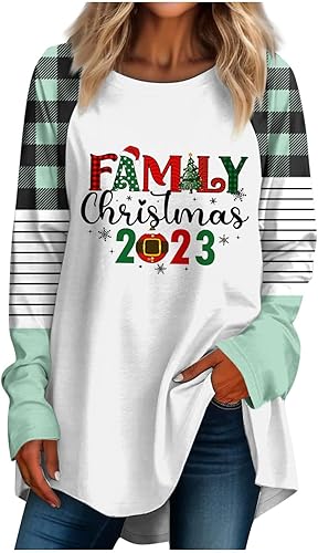 Blusa para mujer, camisetas de manga a juego de colores, a cuadros, otoño, verano, cuello redondo, ajuste relajado, camisetas largas para mujer 2023