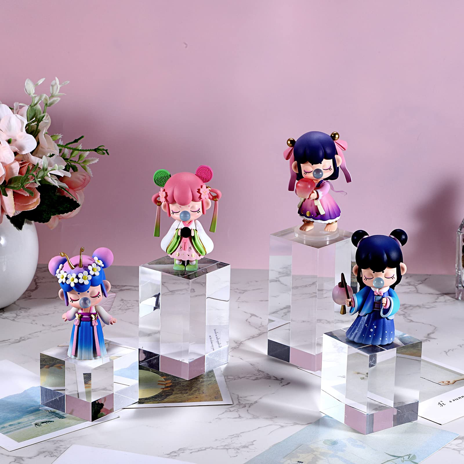 Set di 4 espositori rettangolari in acrilico trasparente - Accessori per fotografia - Decorazione d'interni - Base per orologi cosmetici - Figurine - Modello 5 x 5 x 5 / 6 / 8 / 10