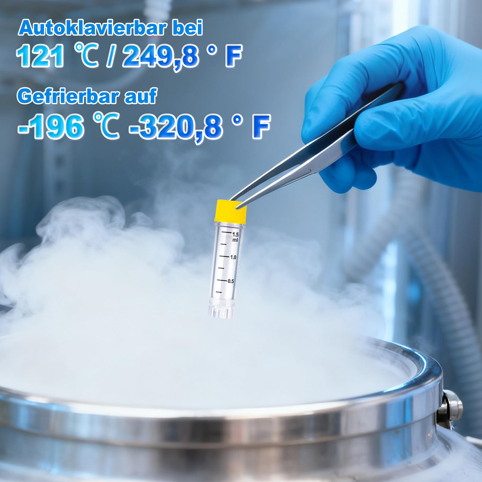 Tubos criogénicos de plástico, 1,5 ml, tubos de muestra, frascos de muestra con código de barras y tapón de rosca para experimentos de química de laboratorio, color amarillo, 1000 unidades
