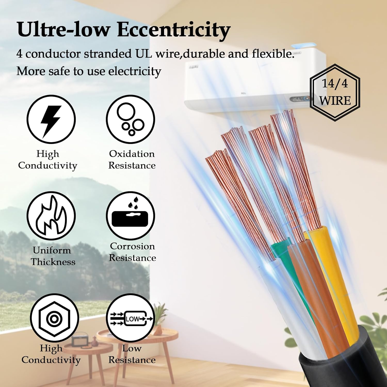 14/4 Mini Split Wire 200Ft - Yddecw Weatherproof 14 Awg 4 Co...