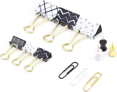 Miniatura 2 de U Brands Kit de accesorios de oficina, suministros de oficina, blanco y negro con oro, alfileres, papel y clips de carpeta, 173 unidades