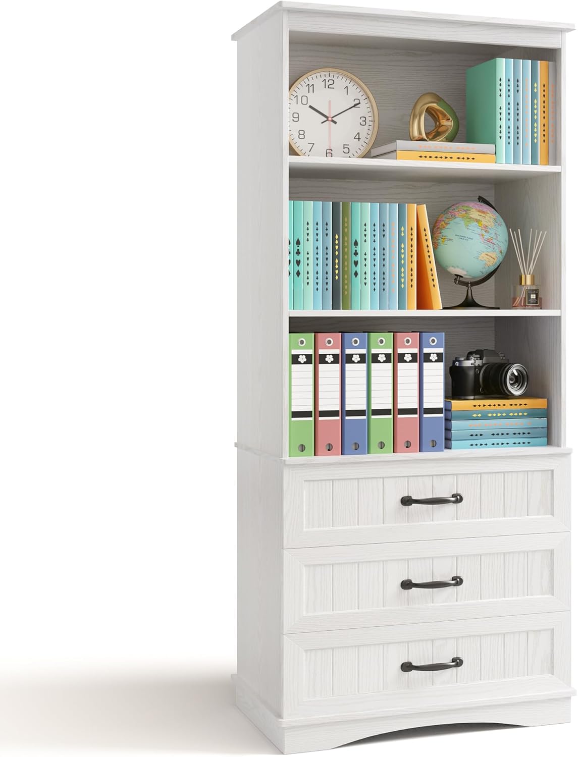 Gizoon 70'' Tall Bookcase with 3 Drawers Wooden Bookshelf with Storage Cabinet Multifunctional Book Storage Organizer for Office Living Room and Bedroom，White