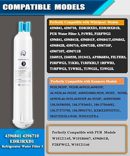 Miniatura 2 de Compatible con filtro de agua para refrigerador 4396841, EDR3RXD1, 4396841, 4396710, filtro 3, 46-9083,46-9030, 9030, 9083 filtro de agua para