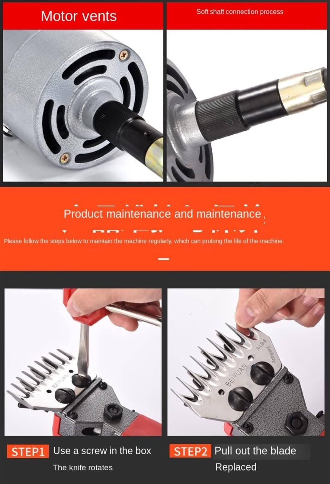 Nożyczki elektryczne, Elektryczny strzyżenie owiec Clipper 9-13 proste zęby ostrza nożyczki Cutter koza wełna nożyce 1000W Mini elastyczny wałek(Beige regular)