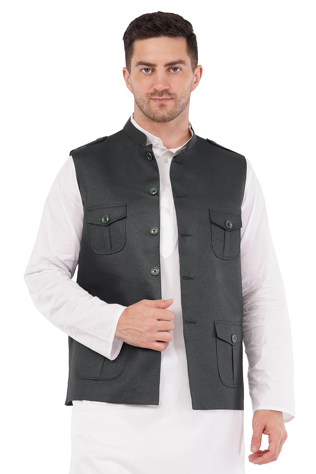 malik's kurta king Men’s Hunting Nehru Jacket Multipocket – Ethnic Waistcoat for Wedding, Festive & Outdoor Wear-picture-20