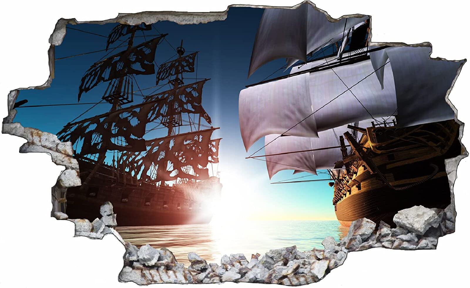 Sztuka ścienna naklejki 3D Schiff efekt specjalny widok na zewnątrz pęknięta ściana dekoracyjne usuwalne DIY winylowe naklejki ścienne salon, sypialnia mural 70 x 110 cm