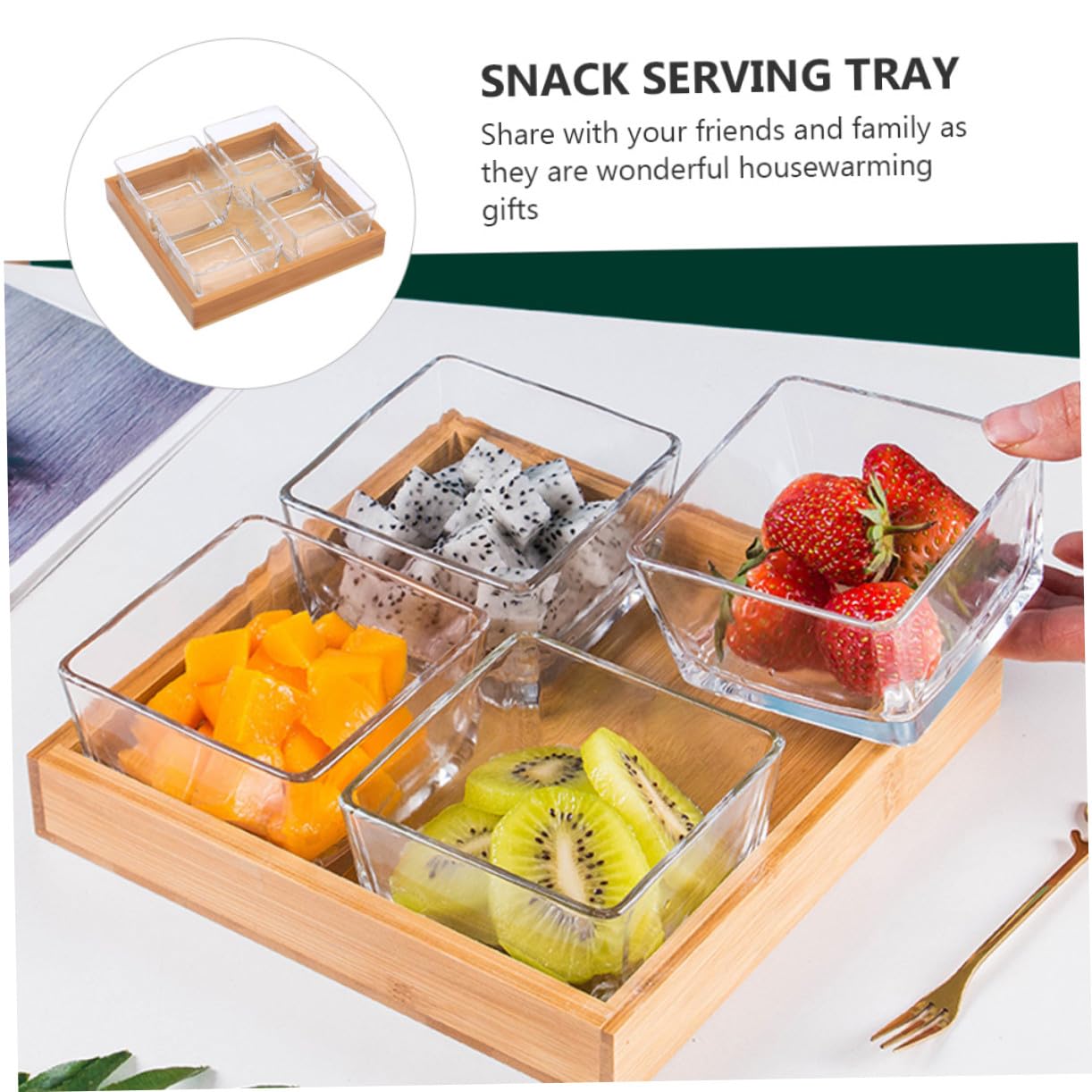 VALICLUD Plateaux de Fruits Couleur Aléatoire Support en Bois en Verre Design Divisé Plateau Solide Service Rangement pour Fruits Secs et Noix