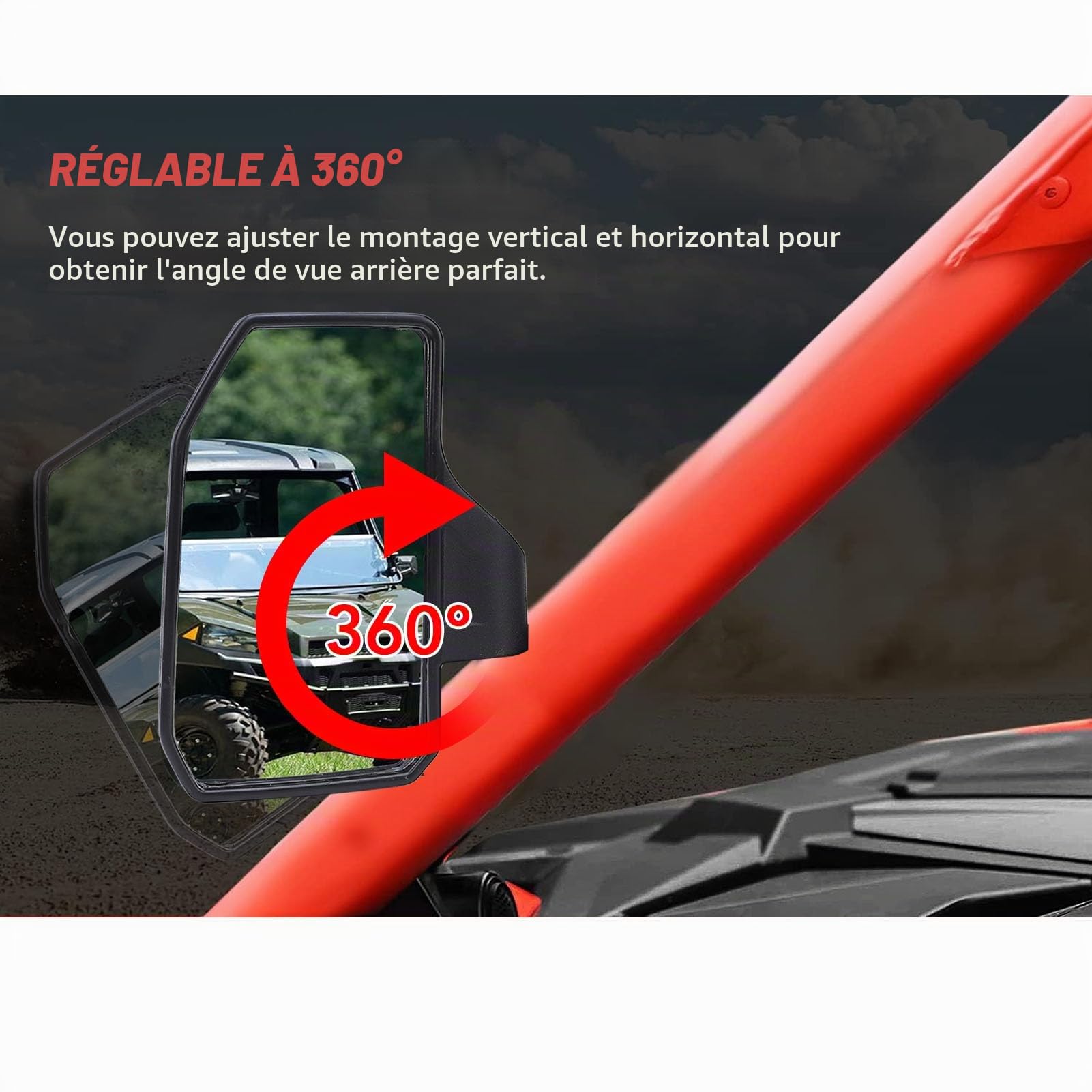 Rétroviseur Latéral UTV Pliable avec visibilité Claire – Rétroviseur Réglable pour XP 1000, Turbo, Pro 900 et Autres Types D'UTV