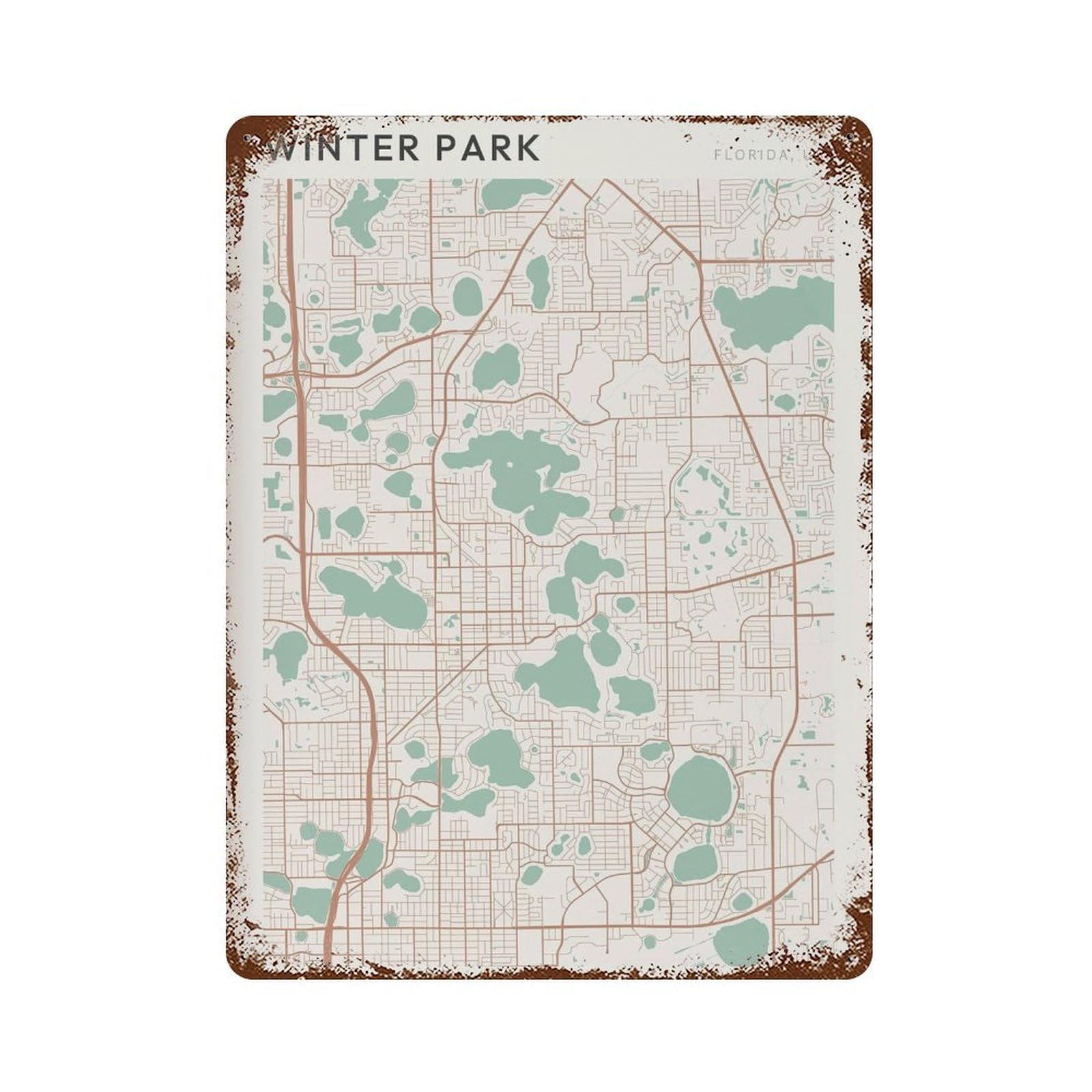 xiaoxiaoshen Winter Park Map Florida Travel Gift Scandi Wall Decor Art Metal Tin Poster Modern Home Decor Art Home Bar Shop Decorations Vintage Sign 40x30cm