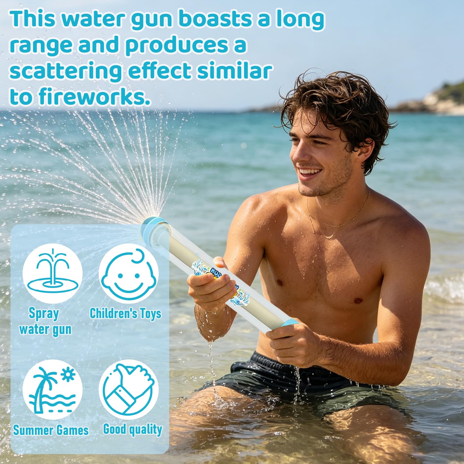 Lot De 4 Pistolets à Eau Effet Feux D’artifice – Pulvérisation En éventail, Plastique Résistant – Pour Piscine, Plage, Fêtes, Soirées Romantiques