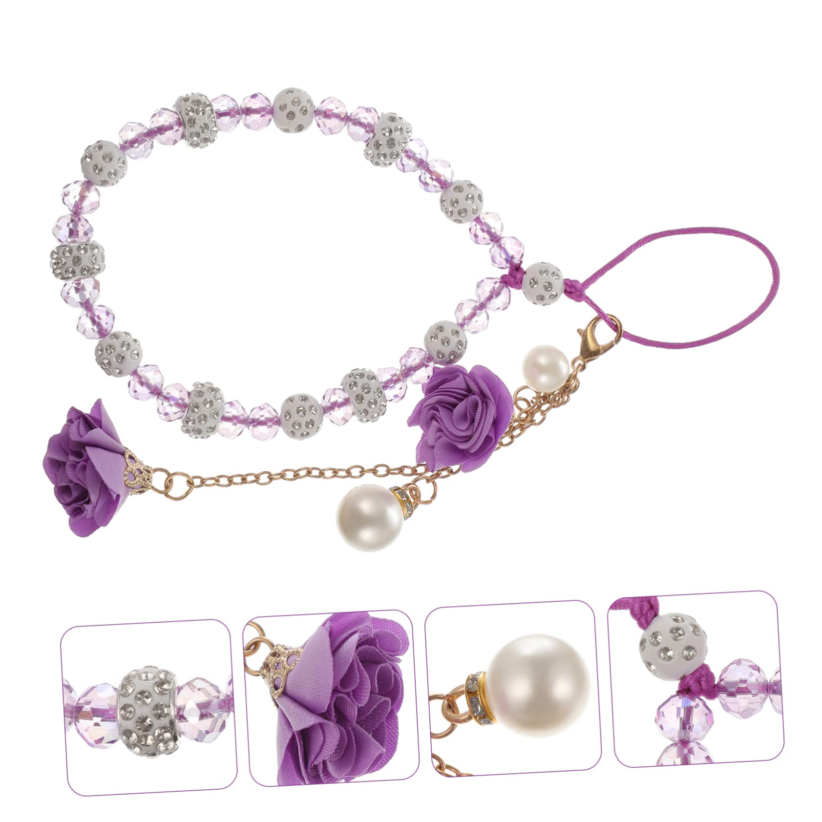 3 Pièces Pendentif Fleur Cristal pour Téléphone Portable Chaîne Décorative Lanière de Poignet Perte Accessoire Élégant pour Femmes et Filles