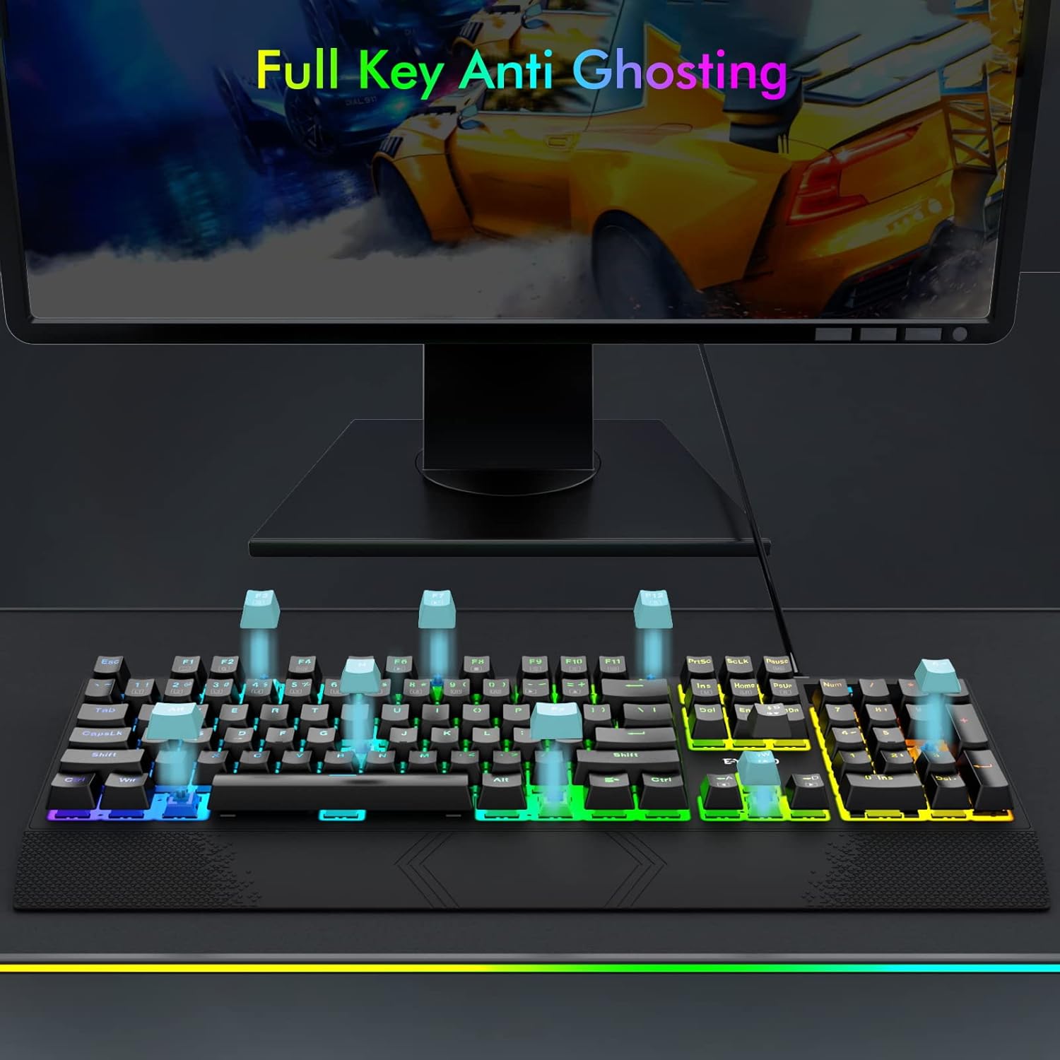E-YOOSO K-662 keyboard with highlighted keys demonstrating full key anti-ghosting capability.