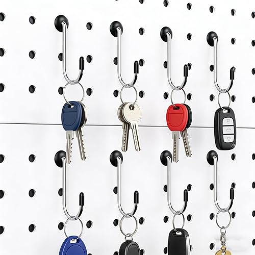 Miniatura 8 de 60 ganchos en J para tablero de clavijas con 60 cerraduras de gancho para tablero de clavijas, no se caen, para colgar joyas, herramientas