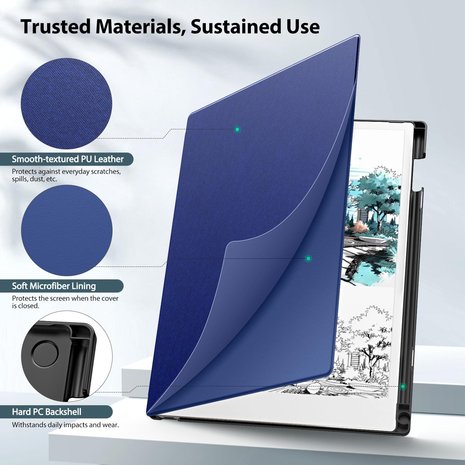 TiMOVO Case for Remarkable Paper Pro 11.8Inch 2024, Lightweight Hard Back Shell Protective Book Folio Cover with Pen Holder for Remarkable Paper Pro Color Tablet, Support Auto Wake/Sleep, Denim Blue