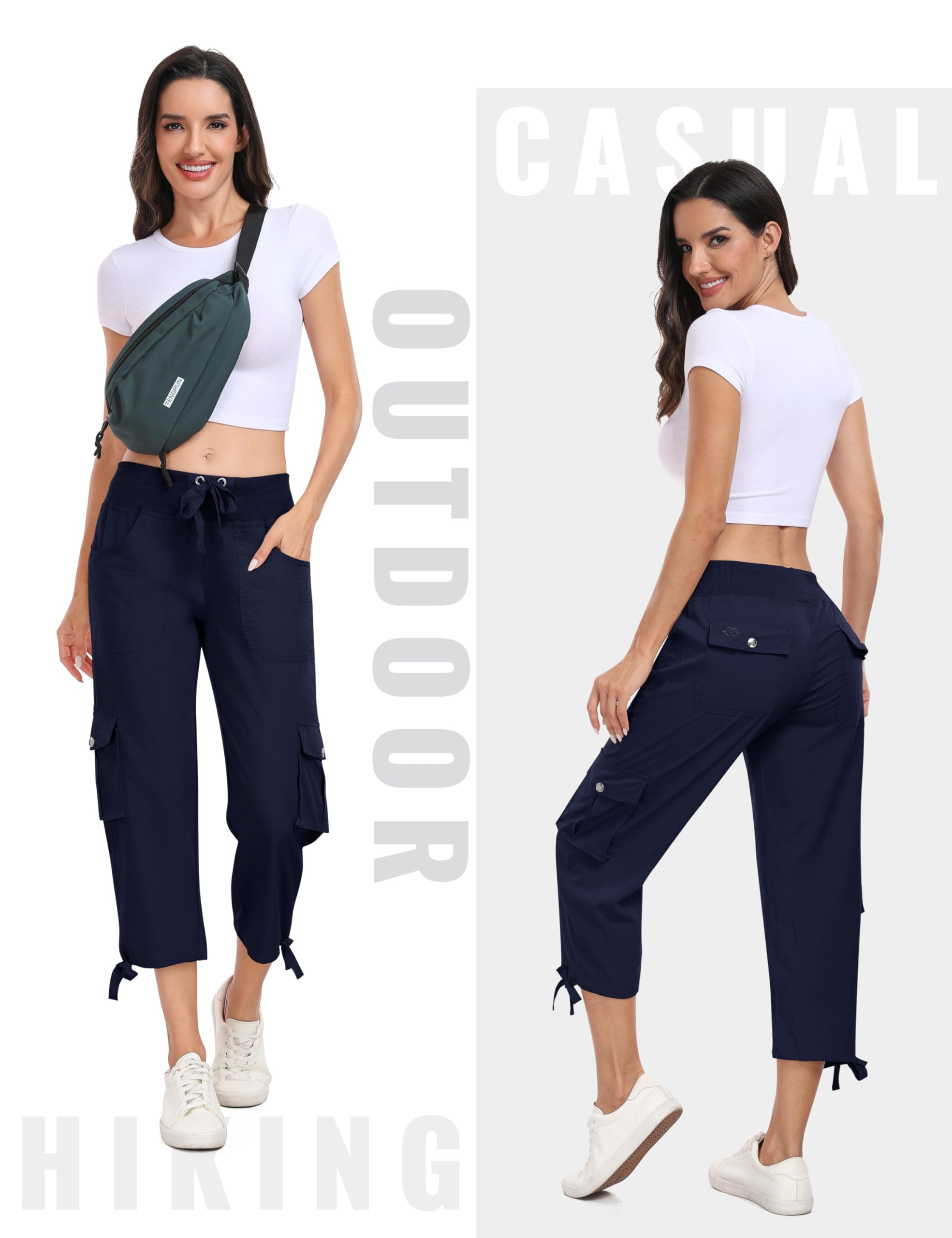 MoFiz Pantalones 3/4 Mujer Verano Pantalones Piratas Cargo de Senderismo y Viajes Pantalon Capri Informales de Moda con 6 Bolsillos