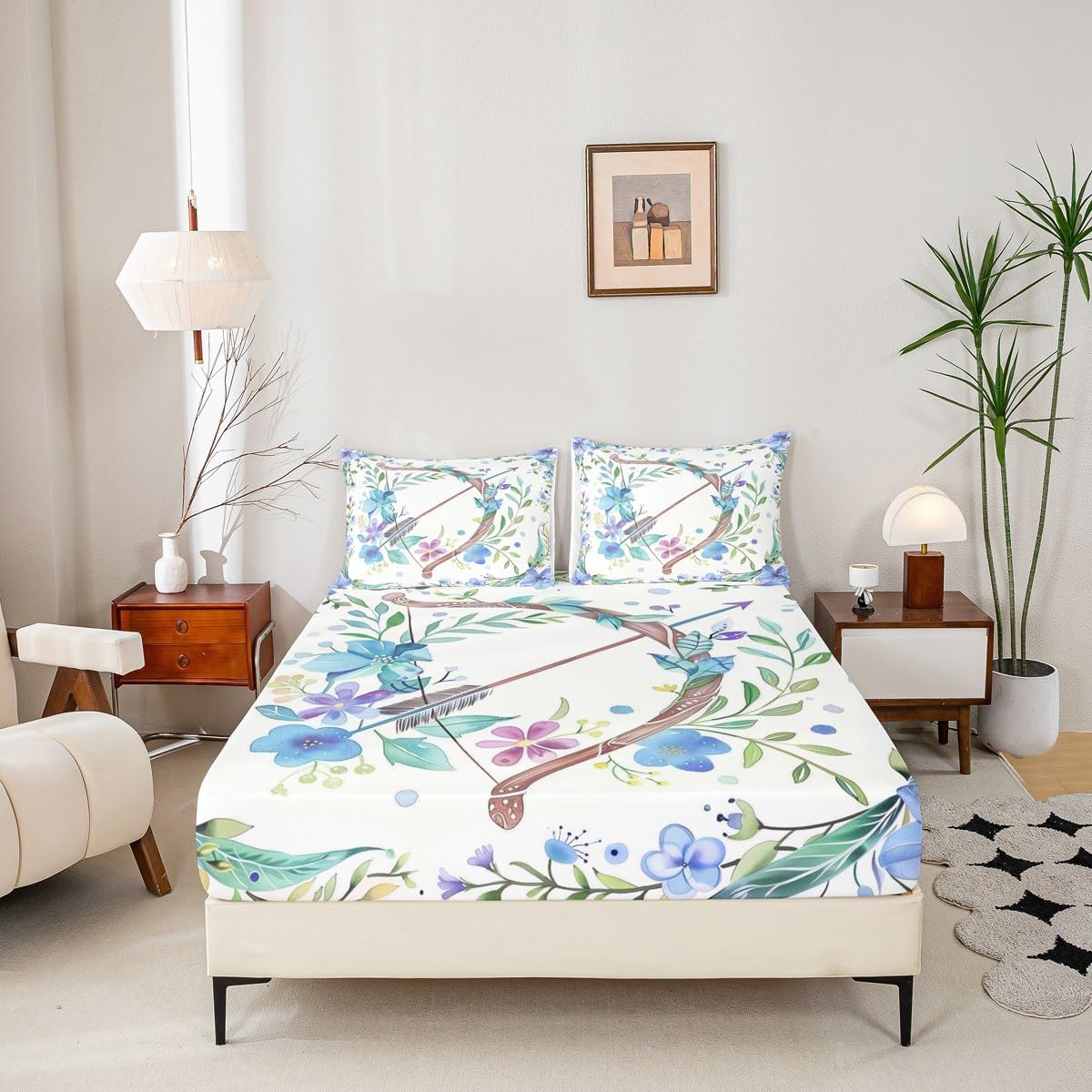 Erosebridal Archery Sports Fitted Sheet Full Size, Athletics Sport Games Bed Sheets for Kids Boys, Flowers Leaves Microfiber Bed Cover for Bedroom, Arrow Botanical Bedding Sheets & Pillowcases