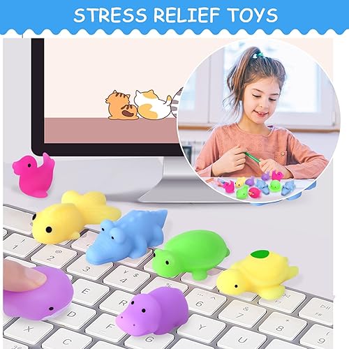 Miniatura 5 de POKONBOY 30 piezas de juguetes Squishies Mochi, mini Kawaii Squishy animales marinos para apretar, juguetes para aliviar el estrés, cesta de Pascua,