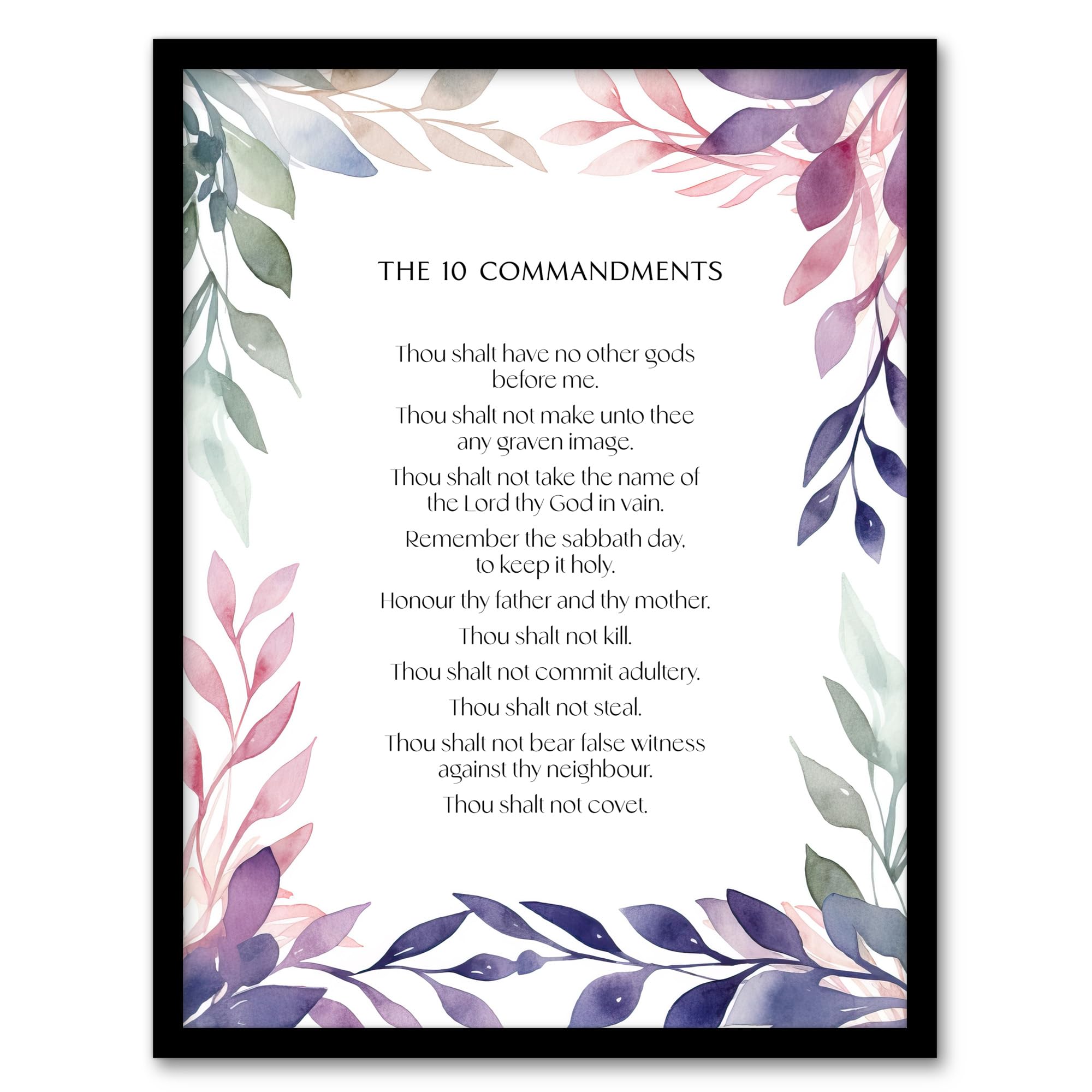 Artery8 The 10 Ten Commandments Violet Religious Exodus Old Testament Jesus Christ Christian Bible Faith God Quote Revelations Flowers Artwork Artwork Framed Wall Art Print A4