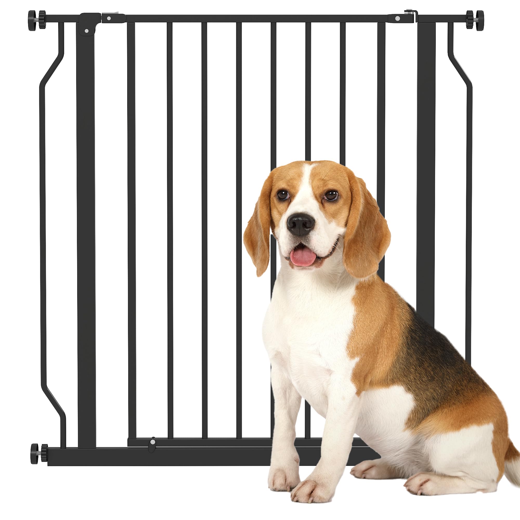 PawHut Dog Gate Wide Stair Gate w/ Door Pressure Fit Pets Barrier for Doorway, Hallway, 76H x 75-85W cm - Black โ image 1