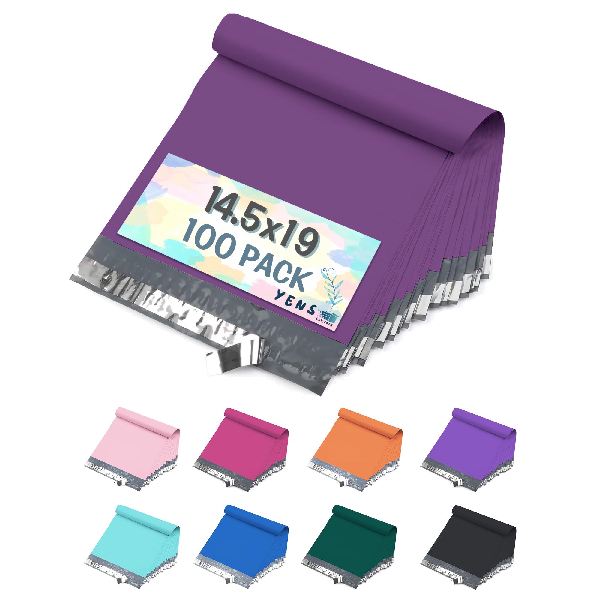 Yens Poly Mailers 14.5X19 100 Pack Purple,Strong Self Seal Adhesive Shipping Envelopes Waterproof for Shipping, Mailing, Packaging M7