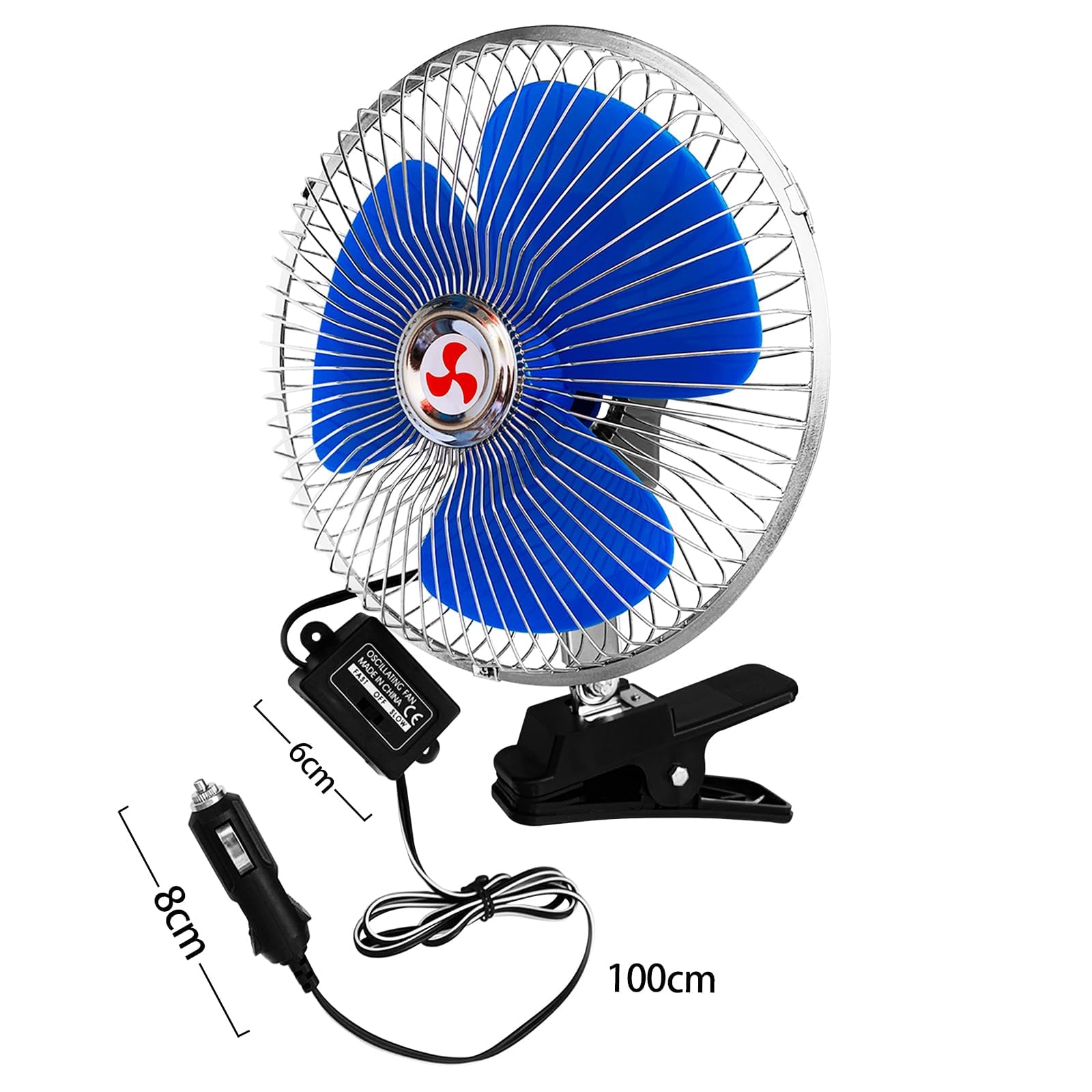 Mini Ventilador, 12v Mini Portátil Auto VehiculoClip-On Refrigeración Ventilador, Oscilante 180 GradosGiratorio(Azul)