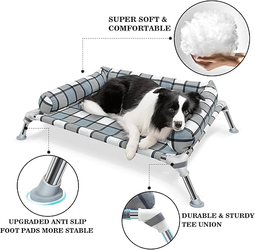 Miniatura 4 de Cama elevada para perro  Cama elevada para perros con cojín portátil lavable para mascotas con marco de metal, cama hamaca para perros para