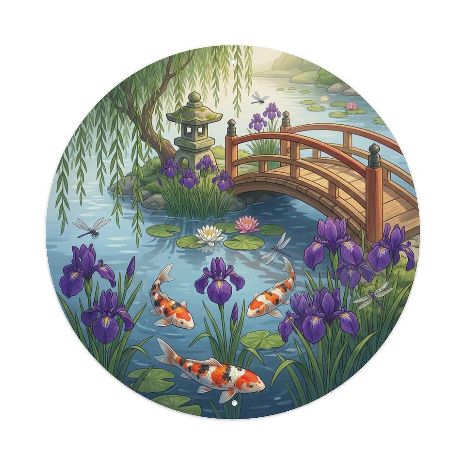 Galvaxio Style Japanese Koi Fish Iris Garden Purple Elegance Metal Tin Sign