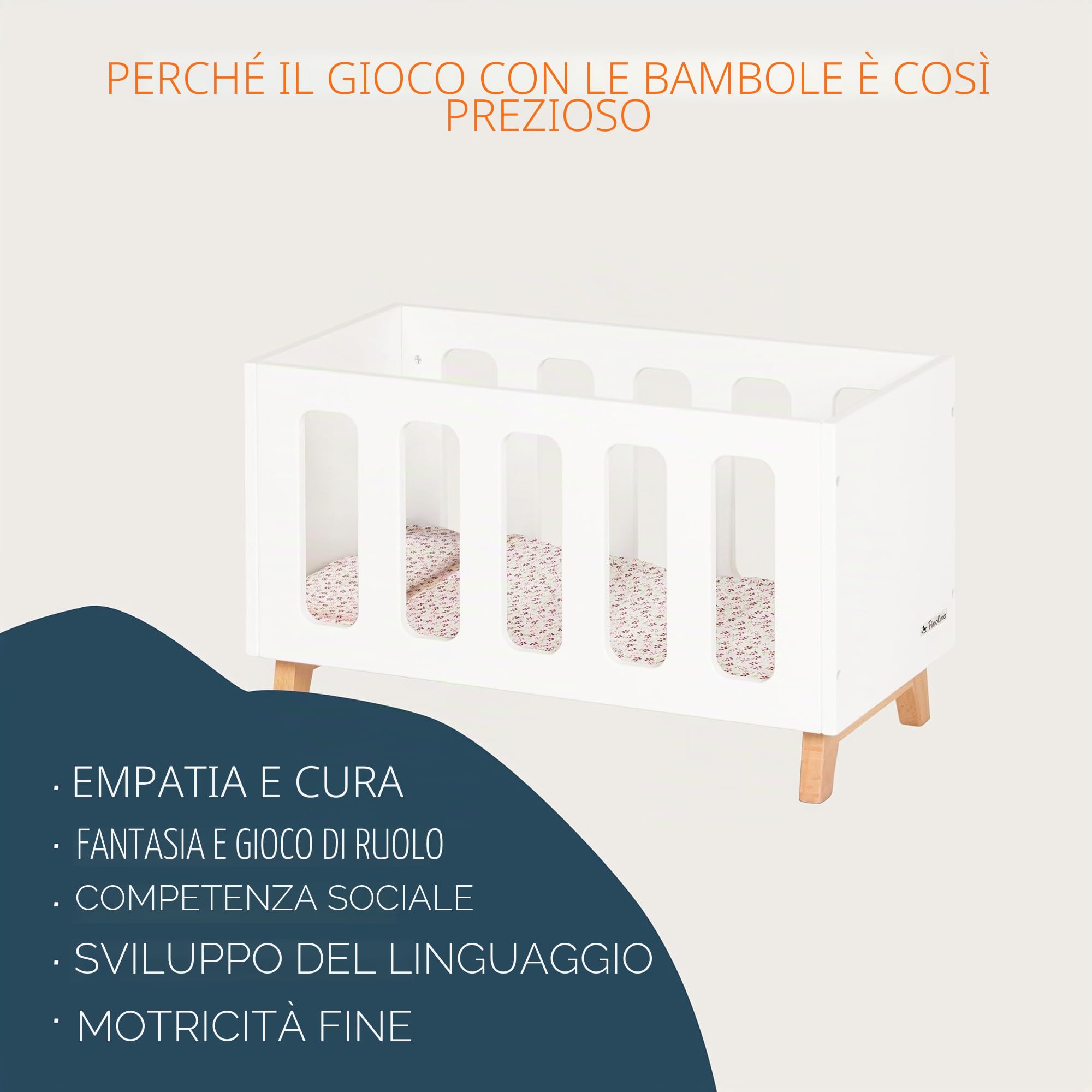 Pinolino Letto per bambola in legno Marit con 3 pezzi, consigliato per bambini 2+ certificato FSC (FSC-C120795), colore: bianco/trasparente