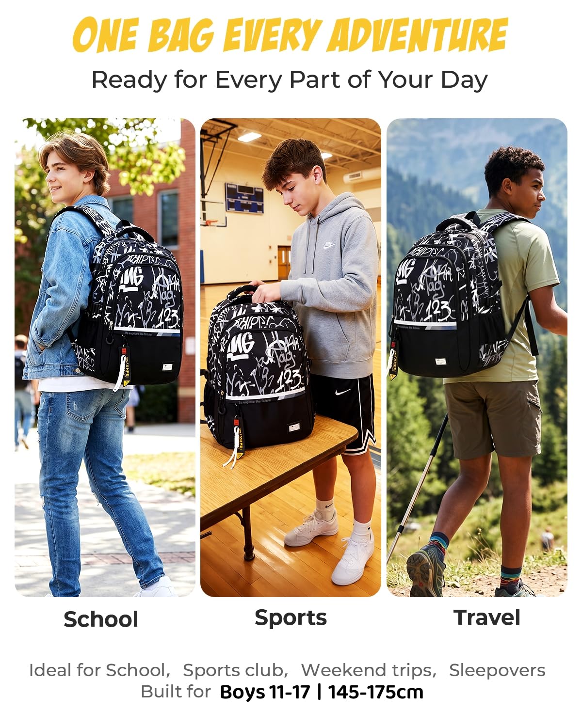 Amythe Schulrucksack Teenager Rucksack für Jungen - Wasserdichter Casual Daypack, Schulranzen Ideal für Schule, Reisen und Hochschulen, School Bag Schwarz