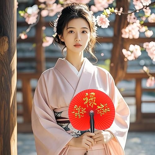 Miniatura 3 de 20 piezas de decoraciones de Año Nuevo chino 2024, abanicos de papel de personajes chinos, ventilador oriental de mano japonés redondo plegable para