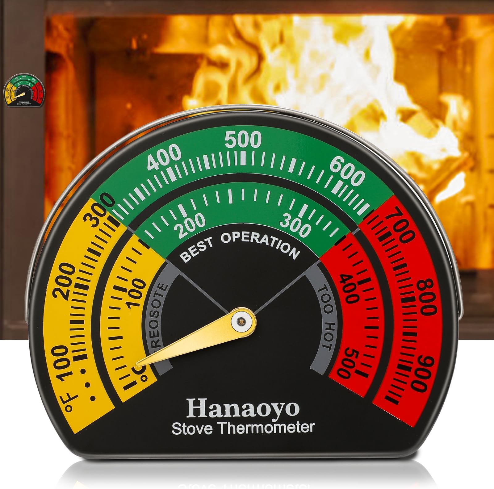 Magnetic Log Burner Thermometer with Large Dial, Wood & Gas Stove Top Meter (1 PCS)