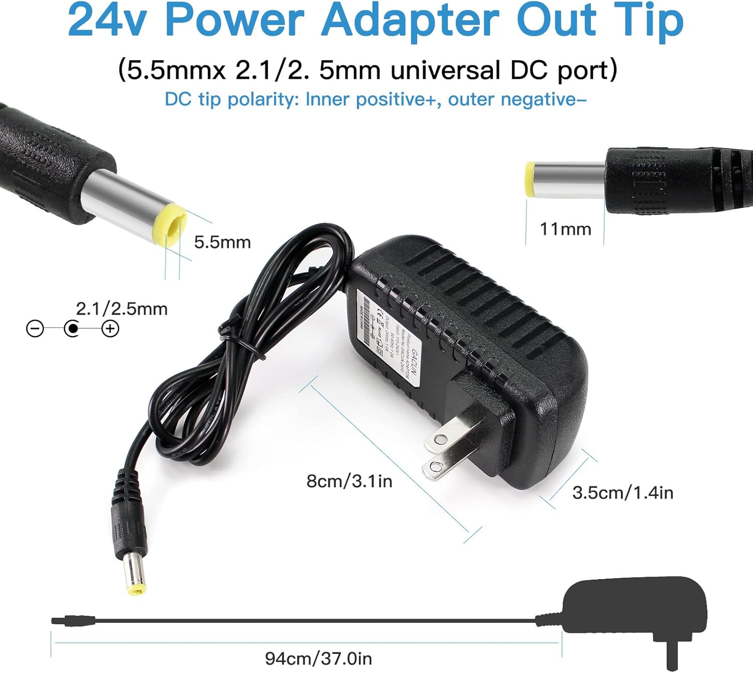 24V 1A Power Supply Adapter, Durable and Compatible with 100-240V AC to DC 24 Volt Power Cord and Plug, 5.5x2.5mm/2.1mm Switching Charger 24vdc 1amp 50/60hz, 1000ma 800ma 600ma 500ma 400ma Available 1 : Electronics