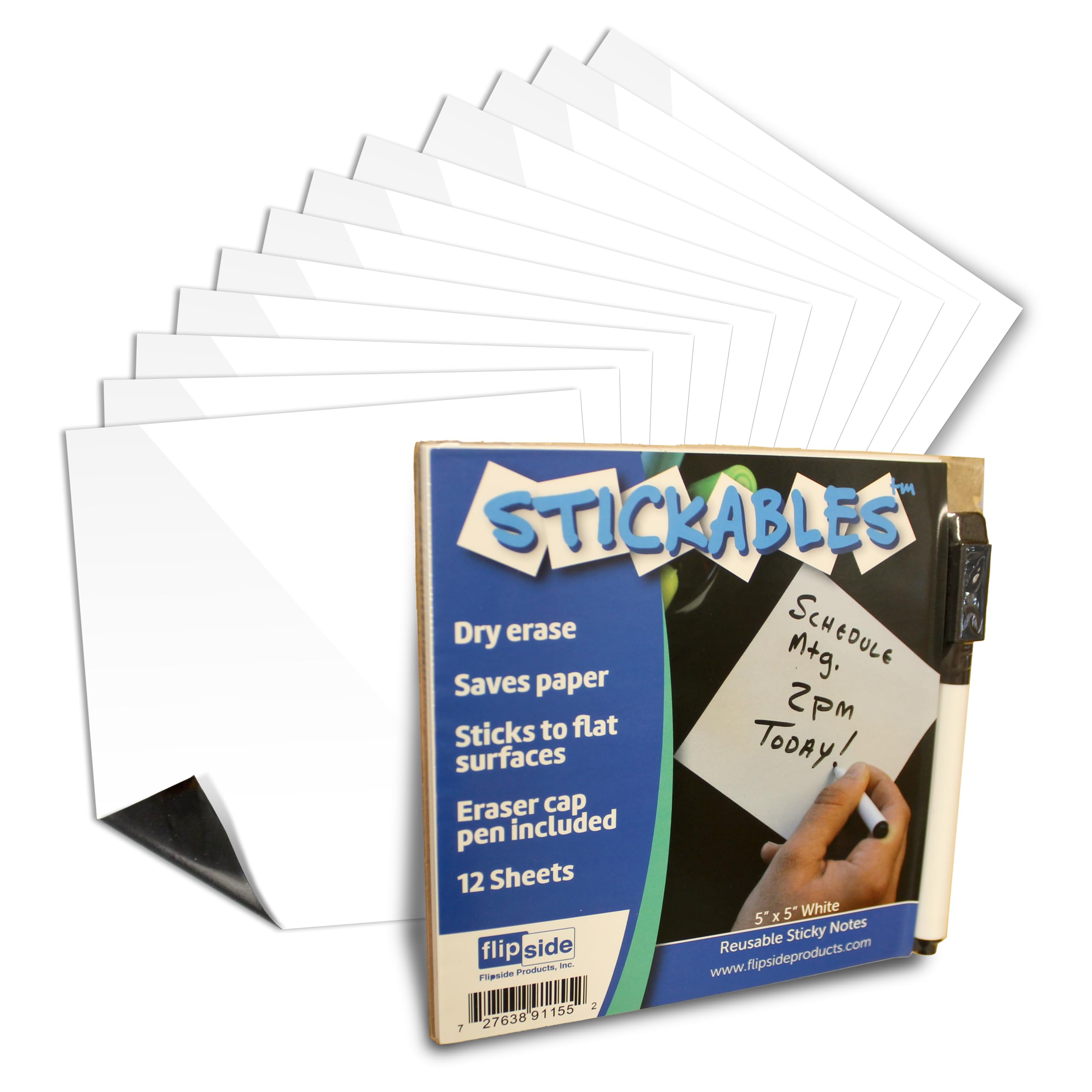 Flipside Products 5" x 5" Dry Erase Notes with Black Marker and Eraser Cap, Reusable Sticky Notes, Removeable Whiteboard Sticker, Repositionable, Peel