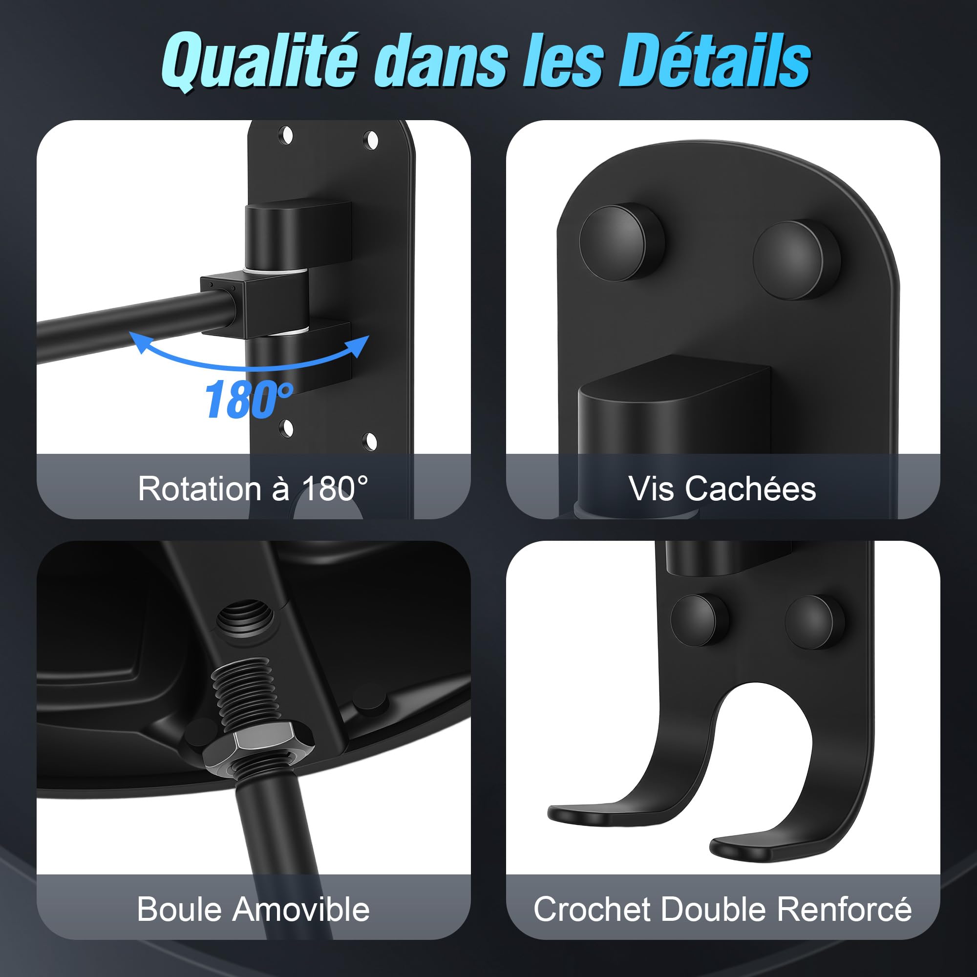 Support Casque Moto, Porte Casque Moto Mural Squelette, Tête de Mort Métal Rotation à 180°, Support Crochet Organisateur Mural pour Ranger Vos Équipements de Moto, Football, Rugby, Noir