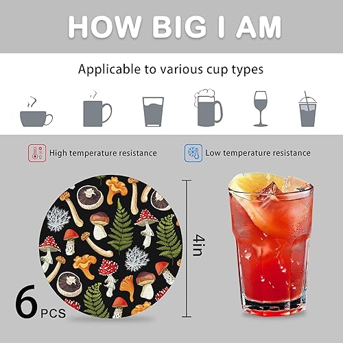 Miniatura 4 de Posavasos de hongos absorbentes con soporte, juego de 6 posavasos duraderos de hojas de primavera para protección de mesa auxiliar, gran regalo de