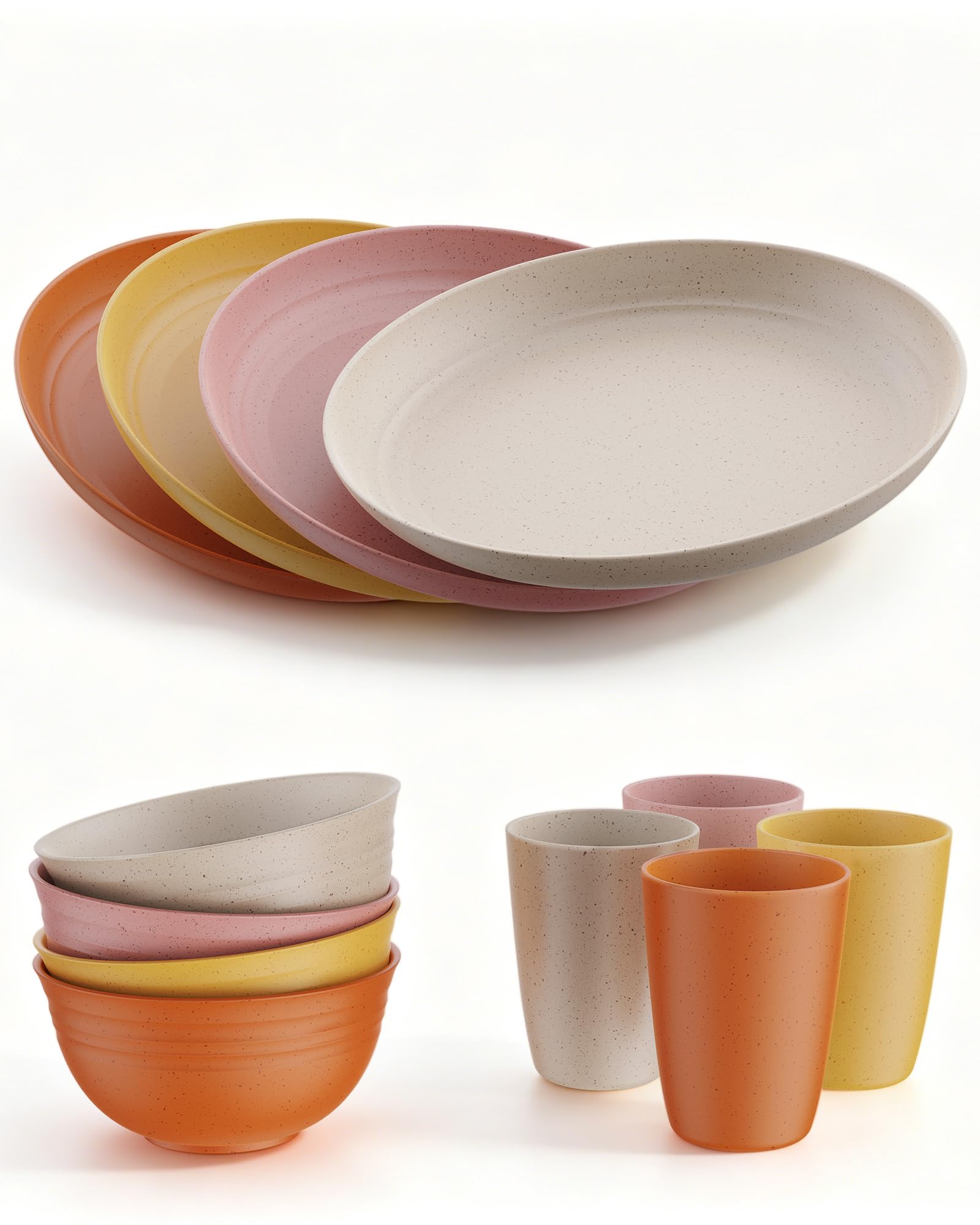 HOMGEN 12Pcs Platsic Plates and Bowls Sets Unbreakable Pinic Dinner Set for 4 Camping Plates and Bowls Set Colourful Camping Crockery Sets Lightweight Camping Plates and Cutlery Set for Home Pinic etc