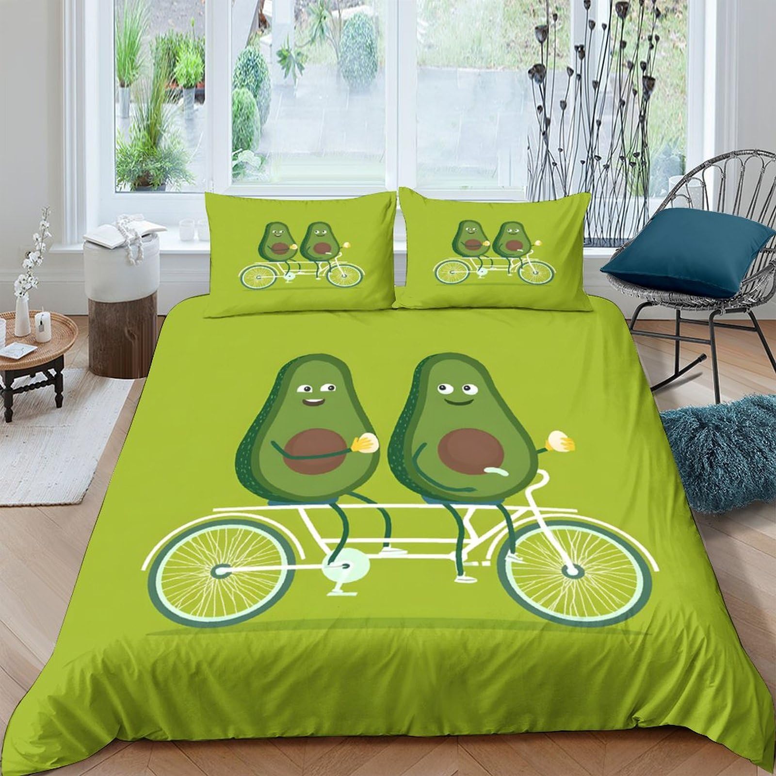 Ctjqhvkz Style-1 3D Printed Avocado Bike Fitted Sheet Microfiber Soft Breathable Cartoon Bed Cover For Bedroom Dorm Decor Single（135X200cm）