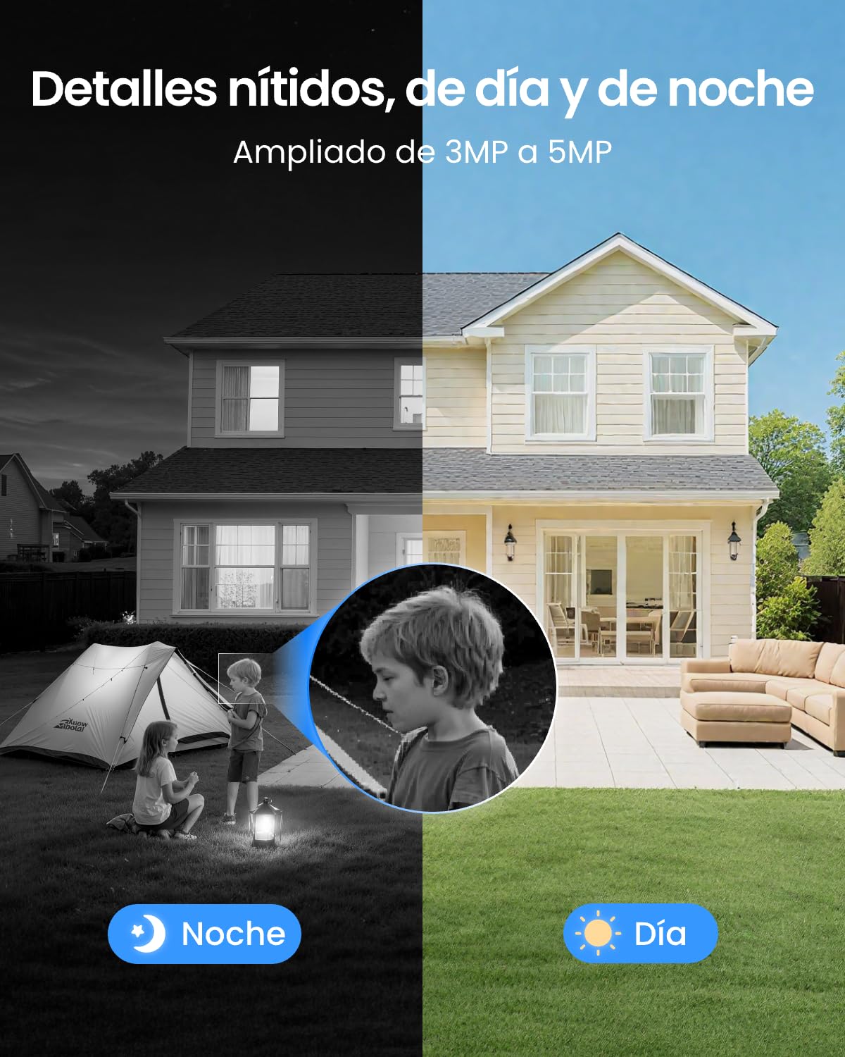 Reolink 5MP Cámara de Vigilancia Inalambrica, Camara Vigilancia WiFi Exterior Solar con Batería, Visión Nocturna, Detección de Personas/Vehículos, Alexa/Google Assistant, Argus Eco+Panel Solar