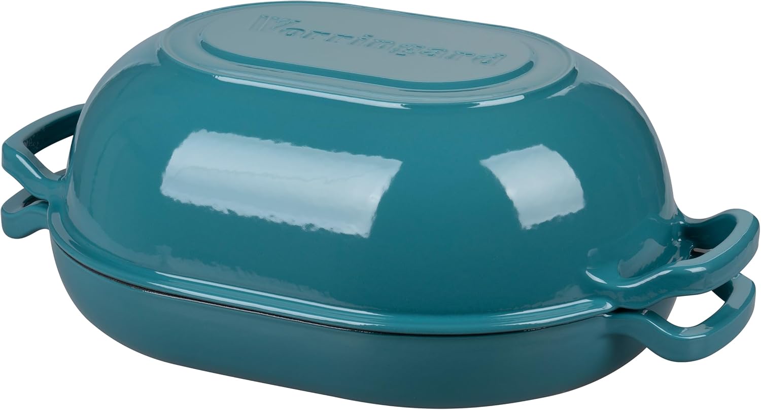 Enameled Cast Iron Sourdough Bread Oven, Dutch Oven, Loaf Cast Iron Bread Pan for Homemade Bread Baking, Meatloaf Pan with Lid, 7QT, Bluegreen