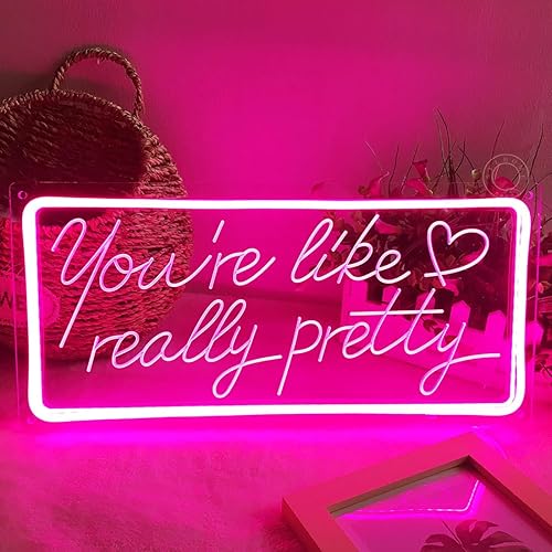 Miniatura 3 de SYLHOME Letrero de luz LED de neón con texto en inglés Pink You're Like Really Pretty USB Gorgeous Girls Bedroom Kids Room Wall Decor Wedding