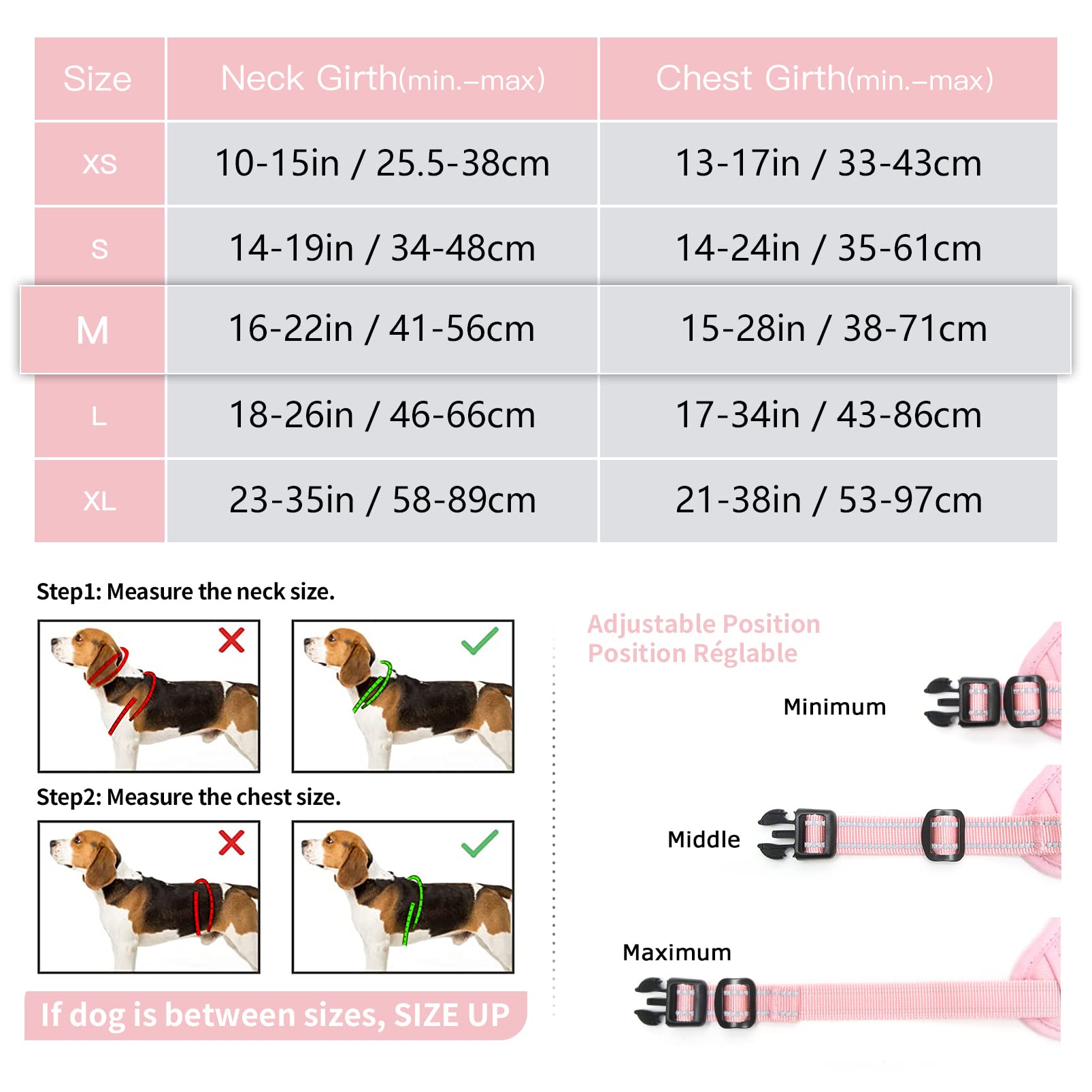 HEELE Pettorina Cane Taglia Media Riflettente Pettorina Addestramento Cani Anti Tiro con 2 Ganci in Metallo + Comodo Maniglia, Gilet per Cani Regolabile per Camminare, Rosa Pallido, M