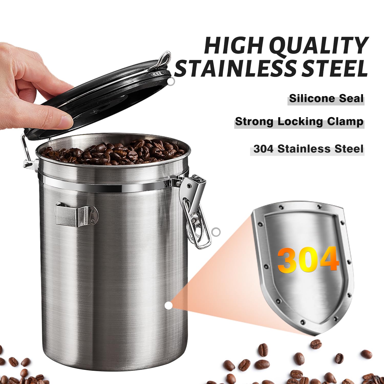 Coffee Bean Container Big 94oz Coffee Canister - Airtight Stainless ...