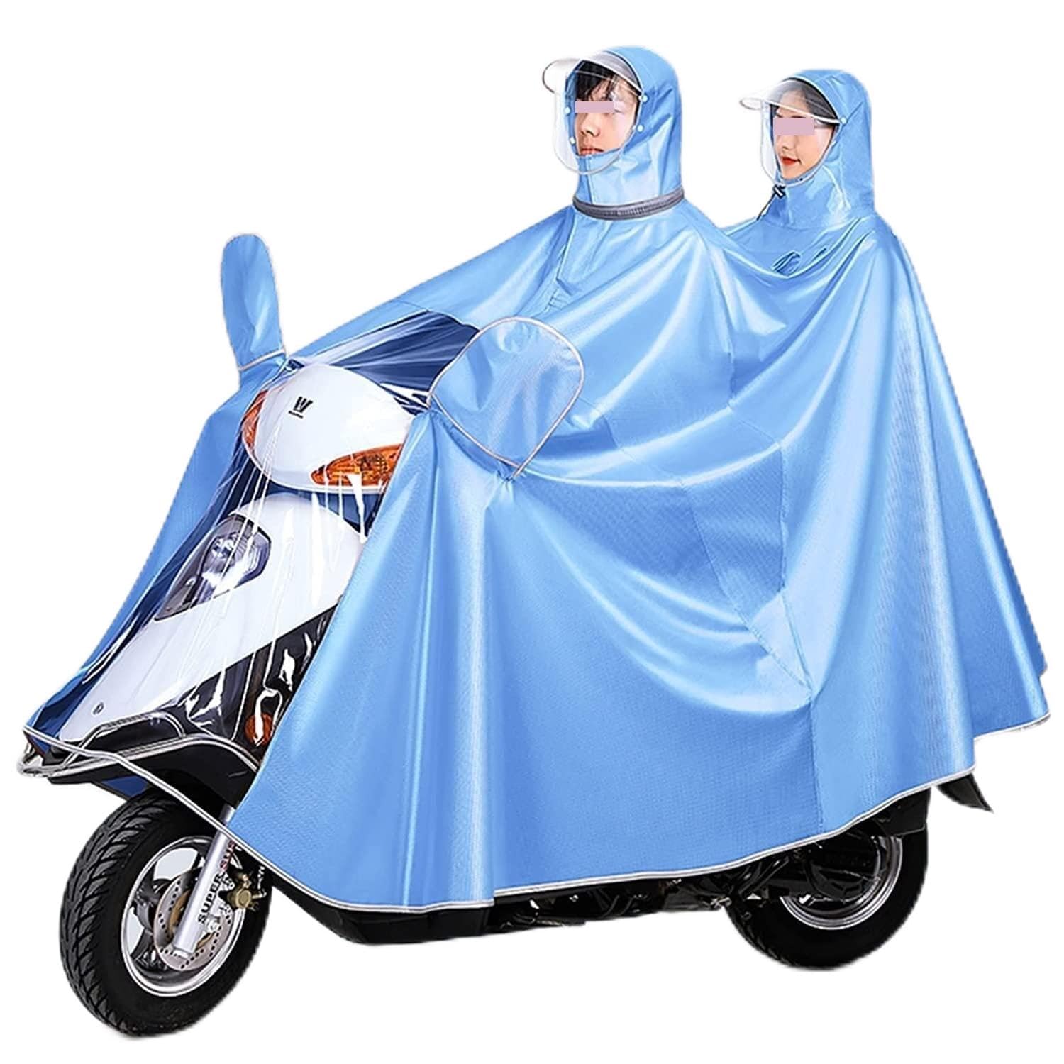 Regen-Regenschutz für Rollstuhlfahrer mit Kapuze, Fahrrad-Regenmantel Doppel- und Einzelfahrräder (Hellblau, L)