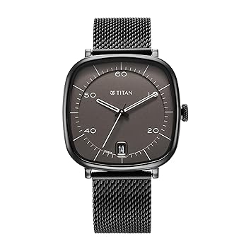 Titan Neo Curve Quartz Analog with Date Anthracite Dial Black Stainless Steel Strap Watch for Men-NS1885NM01