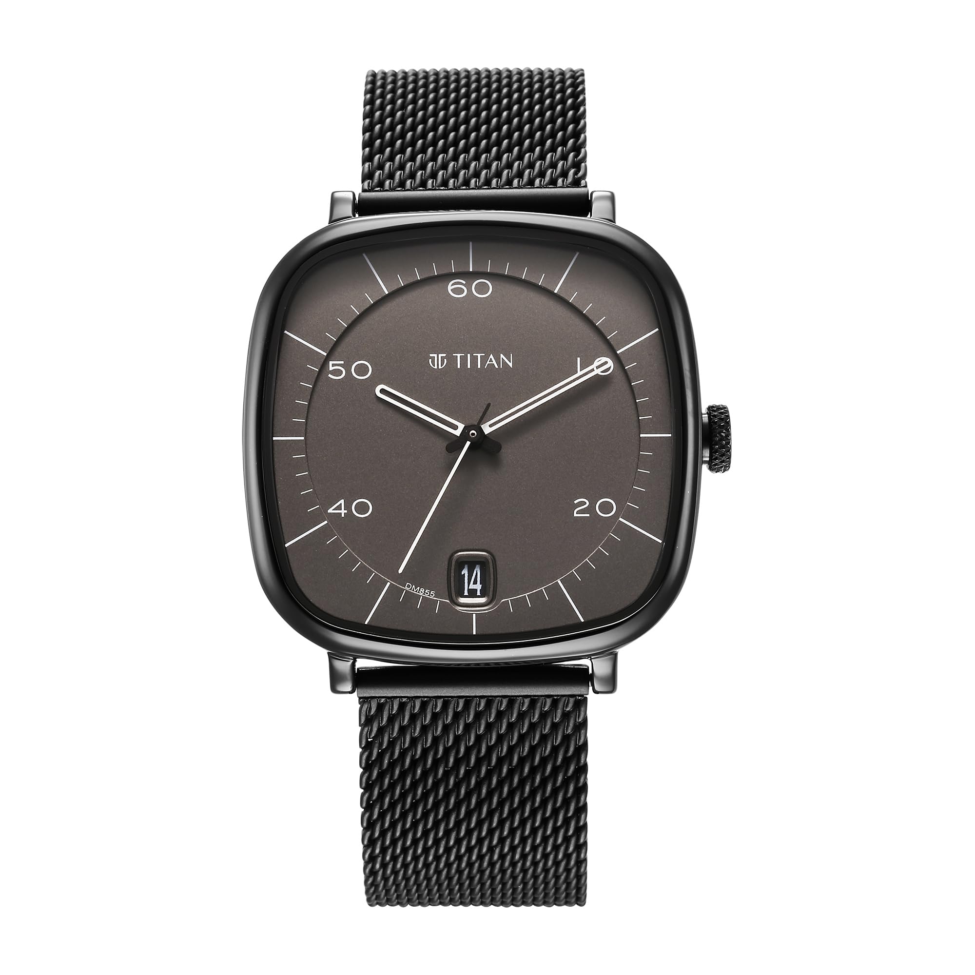 TitanNeo Curve Quartz Analog with Date Gray Dial Black Stainless Steel Strap Watch for Men-NS1885NM01/NT1885NM01
