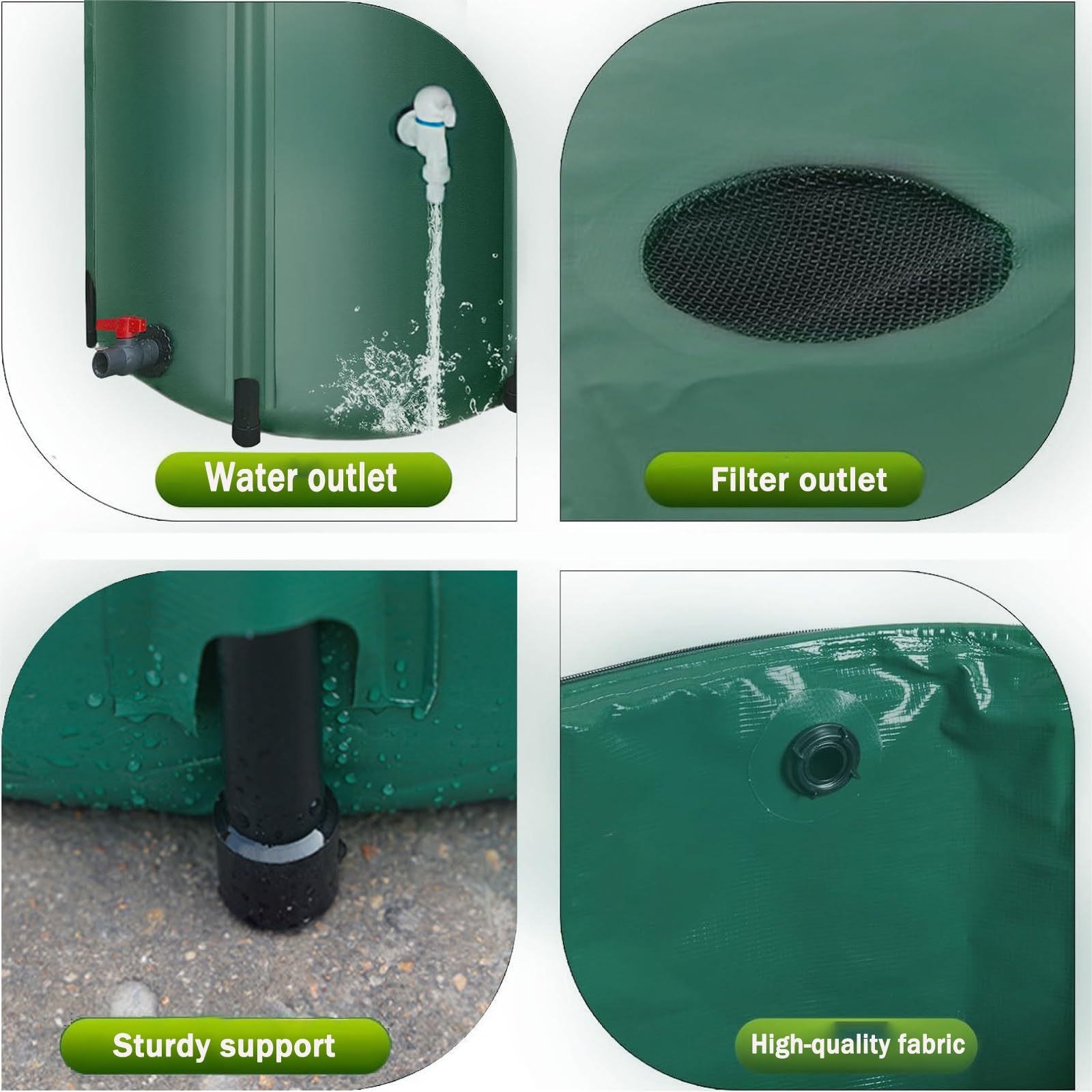 Depósito portátil de recolección de agua de lluvia de 500 L, depósito flexible de PVC duradero, soporte estable, adaptabilidad versátil, excelente resistencia para uso en exteriores