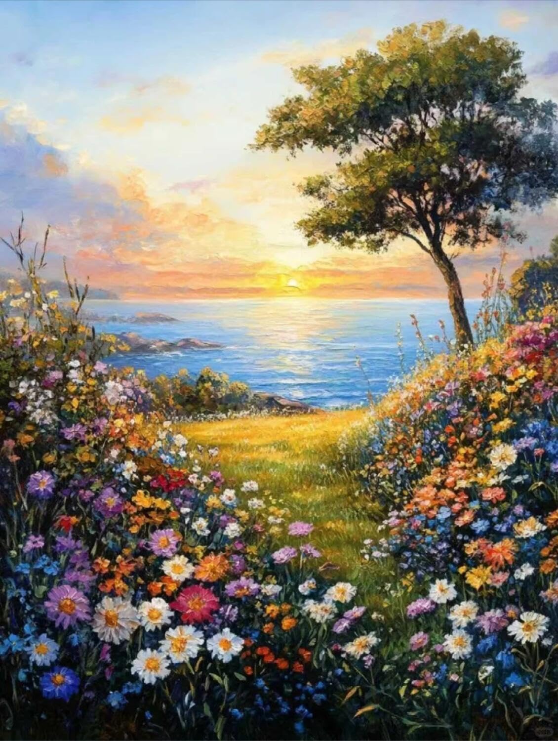 Rqwybcaxn Bead Embroidery Kits Flowering Trees by the sea 40x50cm
