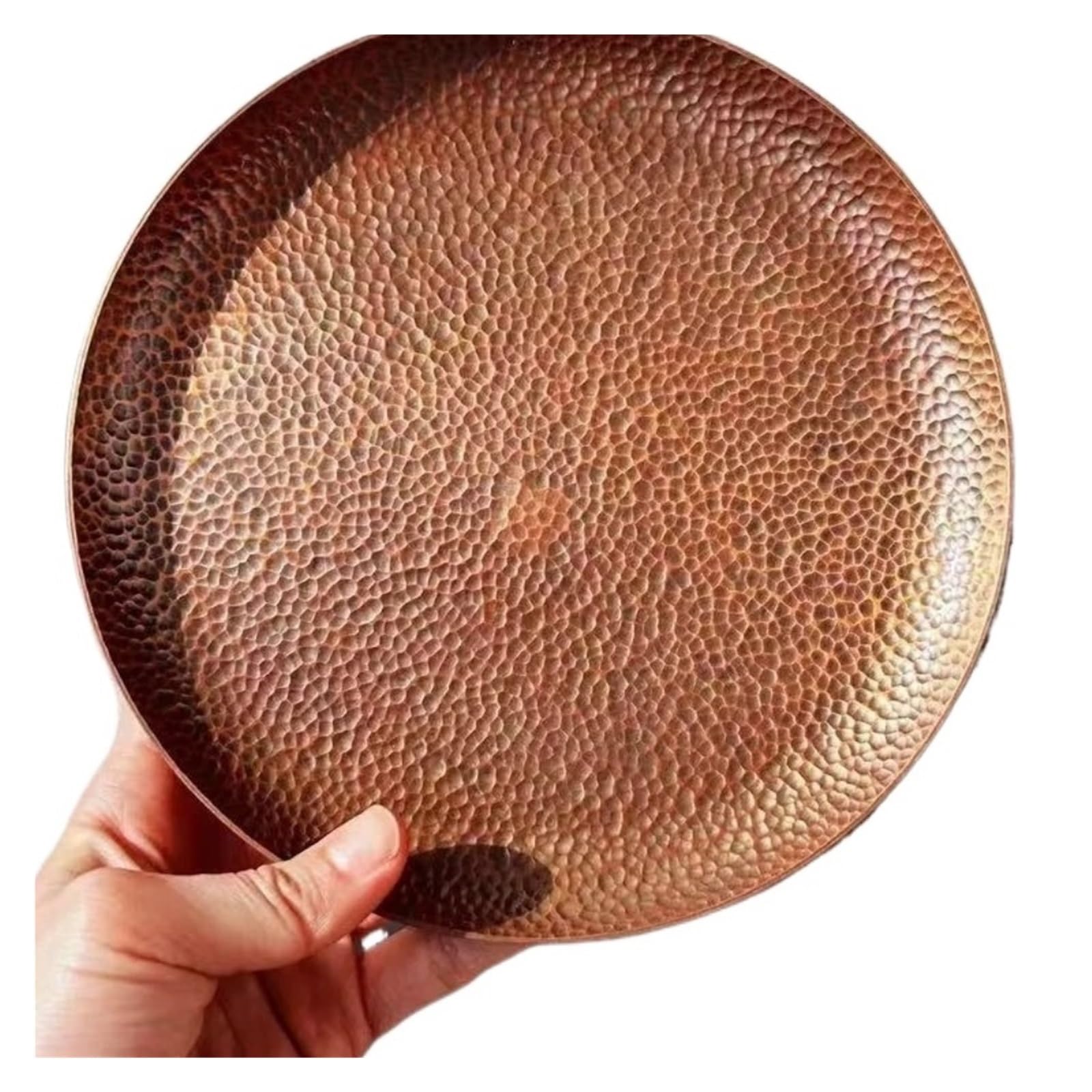 Hammered Tray Round Shape Red Copper Cheese Tray,Retro Engraving Hammer Texture Home Portable Food Plate,Snack Fruit Disc Table Decorationk for CoffeeJewellery(20cm)